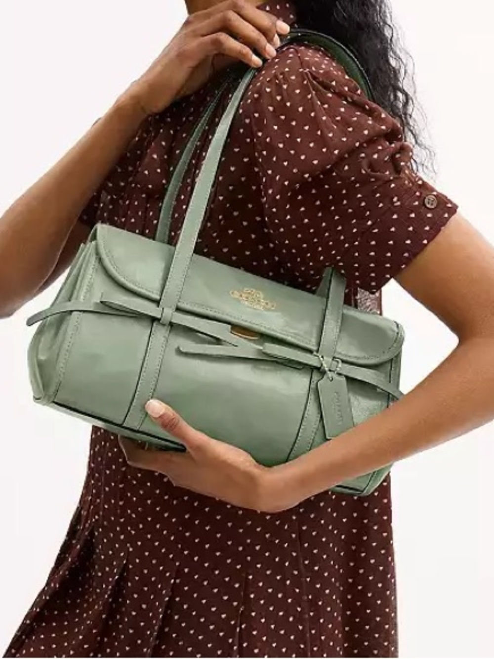 Coach Bridget Flap Shoulder Bag with. Bows in Pistachio Sage Mint